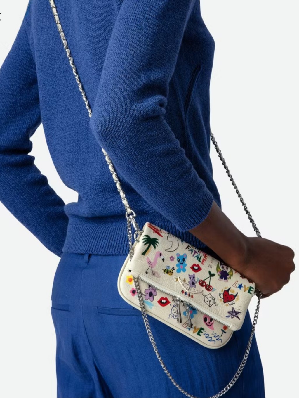 Zadig & Voltaire Cream Mini Clutch With Multicolor Graphic Motifs